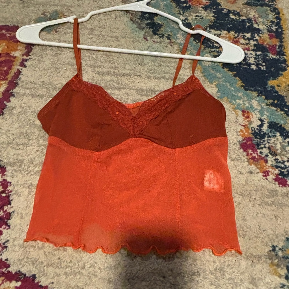 Vibrant Orange Cami with Lace Detail